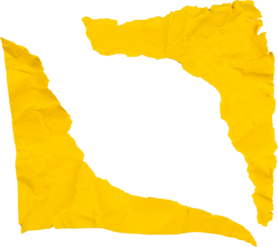 set of yellow torn paper triangles isolated on white background