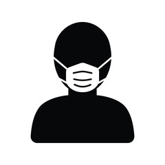 Person wearing surgical face mask silhouette vector. Coronavirus, flu, virus, disease prevention, and public health icon.