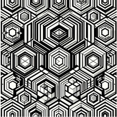 Geometric black and white hexagonal pattern with 3D effect  