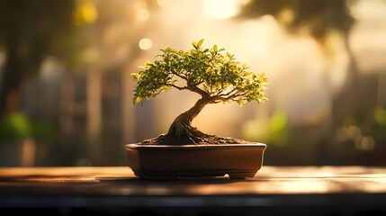 Mini bonsai tree in modern white pot