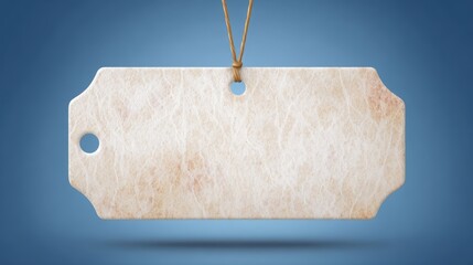 Vintage paper tag floating in blue space with abstract texture, minimalist design concept.