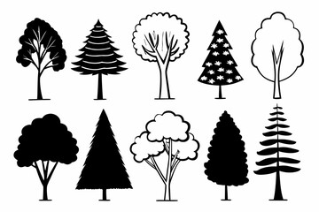set of trees silhouettes