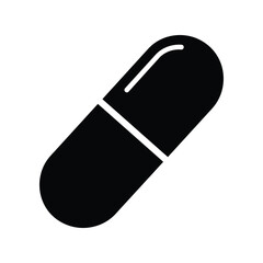 Medical pill capsule silhouette vector. Medication, tablet, drug, pharmaceutical, painkiller, and healthcare treatment icon.