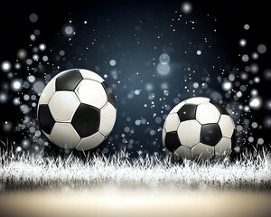 Fototapeta premium Winter Soccer, Two Snow Covered Footballs on Grass
