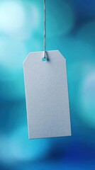 Vintage paper tag floating in blue space with abstract texture, minimalist design concept.