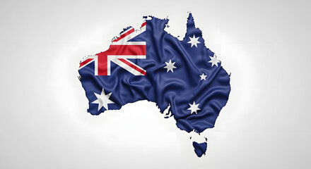 Australia country map outline filled with the Australian flag, showing the continent's shape and national colors.