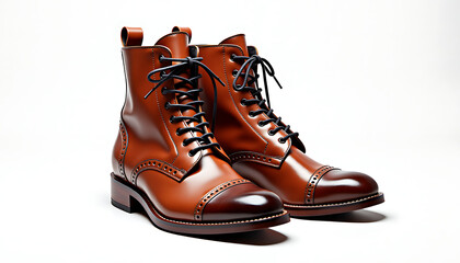 Stylish brown leather boots with lace-up design on a light background for fashionable footwear
