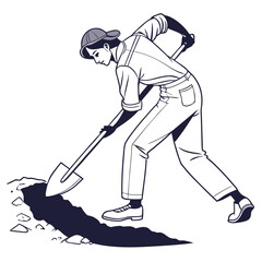 Fototapeta premium A woman is digging a hole with a shovel isolated on white background