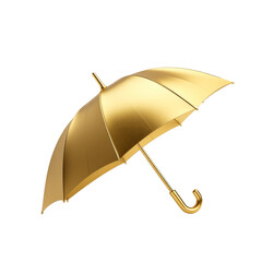 Shiny golden umbrella with curved handle on black background