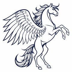 Elegant line art of a pegasus with wings isolated on white background