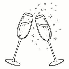 Illustration of two champagne glasses toasting isolated on white background