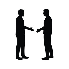 Two business people ready to handshake silhouette. Partnership, agreement, deal, cooperation, and welcome symbol graphic.