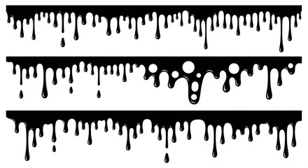 Fototapeta premium Striking black ink drips and splatters create dynamic, artistic borders perfect for modern design projects and creative backgrounds.