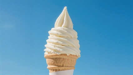 Delicious Vanilla Ice Cream Cone with a Bright Blue Background