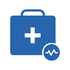 Obraz premium Medical first aid kit with heart rate icon, emergency care and healthcare symbol