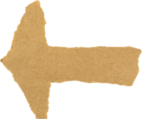 Torn brown paper arrow shape for directional signage or creative design elements isolated on white background transparent png file