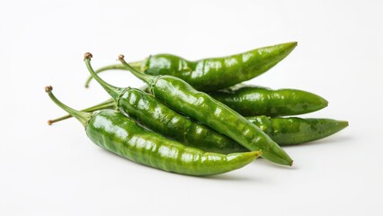 High-Resolution PNG of Green Chili Peppers on White