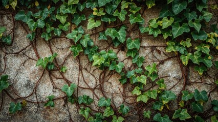 Detailed view of ivy growing on a residence wall with a natural setting.