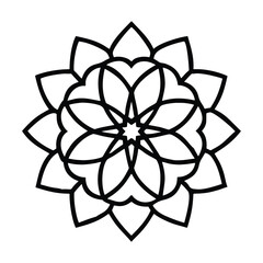 Symmetrical floral mandala with geometric shapes, line art icon