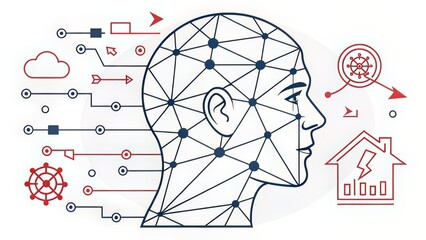 Geometric human head line art, ideal for tech brands focused on connectivity or data flow