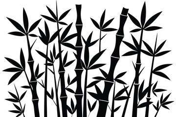 Obraz premium Black and White Bamboo Forest Illustration Minimalist Asian Plant Design on Isolated Background