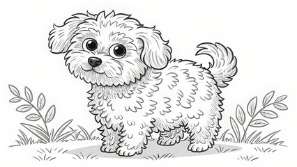 Small fluffy dog icon with clean black outlines and curled fur detail, ideal for pet branding