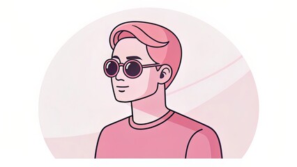 Pastel male avatar in sunglasses with soft facial lines, expressing a modern, cool vibe