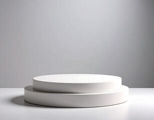 Isolated blank white cosmetic podium with a white plastic container and a metal jar