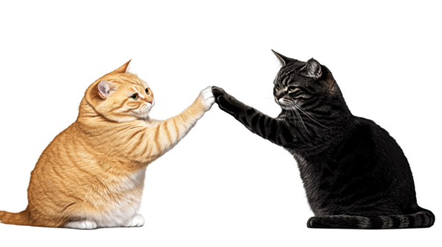 Two cats reaching out to each other in playful encounter