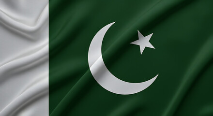 Pakistan flag waving in the wind with realistic texture and dynamic motion, symbolizing national pride, patriotism, and identity
