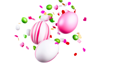 Colorful Easter eggs and confetti create festive atmosphere