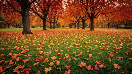 Autumn leaves and trees creating a natural pattern in a garden setting