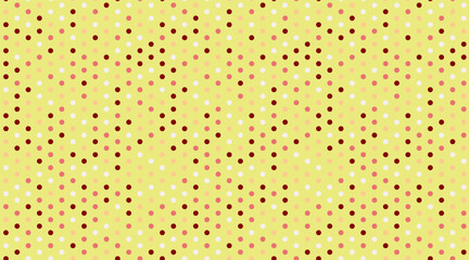 Abstract pastel yellow background with a repeating pattern of small, multicolored dots.  Ideal for website design, textile prints, and packaging.  Creates a subtle, cheerful, and modern aesthetic.