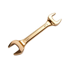 Golden metallic double-ended wrench isolated on black background