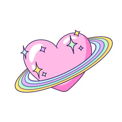 Heart-shaped rainbow planet. Cute cartoon style kawaii drawing, illustration