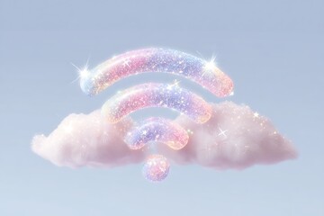 Sparkling WiFi symbol floating on a dreamy cloud with glitter, perfect for tech, social media, and modern branding needs