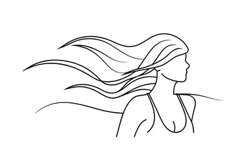 Woman with flowing hair in a swimsuit on a wind