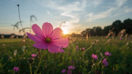 Soft Pink Cosmos Flower in Bloom