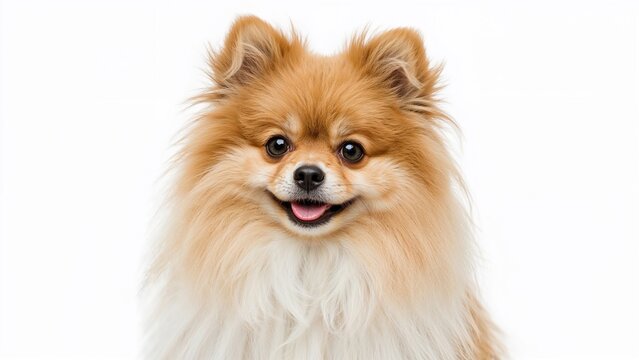 Adorable small dog breed on a plain white backdrop, charming companion inside a house - Powered by Adobe