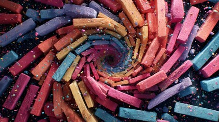 Abstract Colorful Spiral Design with Blocks and Confetti