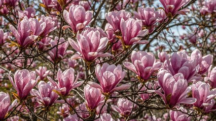 Tree adorned with pink magnolia blossoms