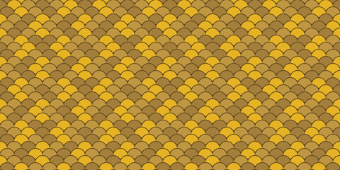 Elegant, repeating geometric pattern featuring overlapping scales in gold and brown hues.