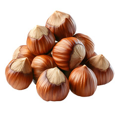 Glossy Hazelnuts Arrangement for Food Photography on White Background