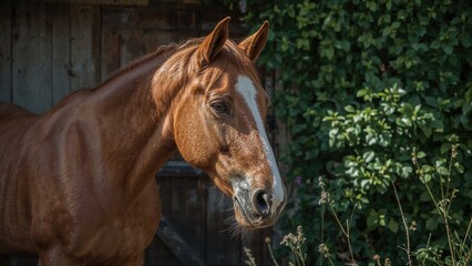 Fototapeta premium Close-up of a Horse in a Rural Barnyard Setting