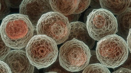 Several hepatocytes exhibit significantly large or double nuclei.