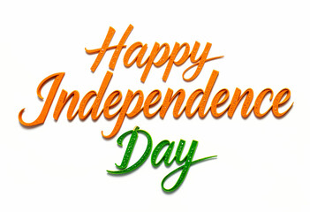 Shiny Glittery "Happy Independence Day" Text Design Creative Patriotic Typography in Orange, White, and Green Illustration for Festive Banners, Greeting Cards, and Digital Posts