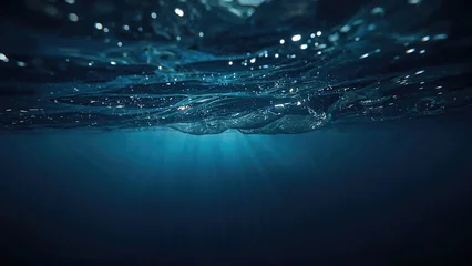 Canvas schilderij Fractale golven View from beneath showing deep blue water surface with abstract fractal waves and light filtering through  © MetaPixel