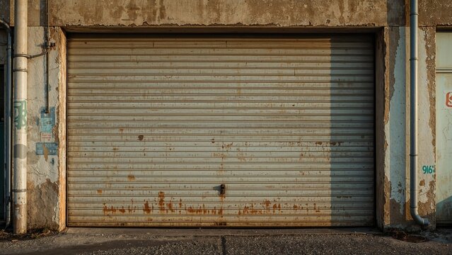 Sunlit aged garage entrance