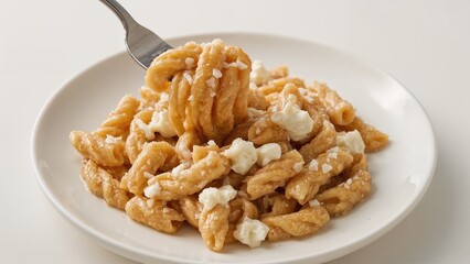 Healthy homemade meal: Fusilli pasta with cottage cheese and sweetener