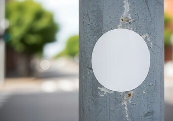 blank rounded white sticker stick on street pole